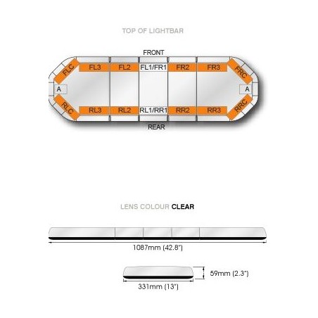Enseigne 109 cm a led LEGION  12 modules orange cabochons transparent